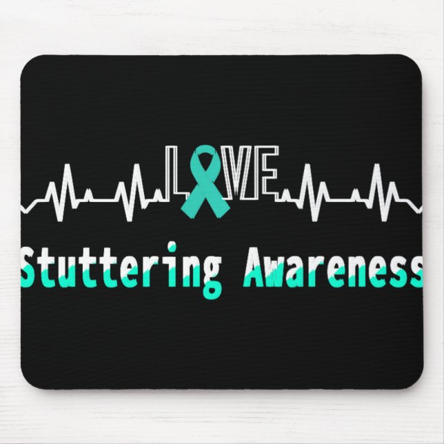 Stuttering Awareness Love Heartbeat Support Teal R Mouse Pad (Front)