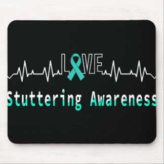 Stuttering Awareness Love Heartbeat Support Teal R Mouse Pad