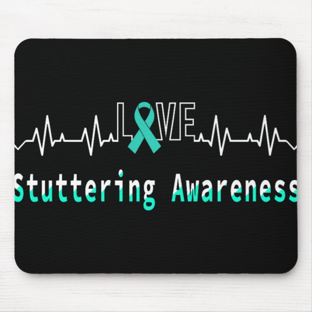 Stuttering Awareness Love Heartbeat Support Teal R Mouse Pad (Front)