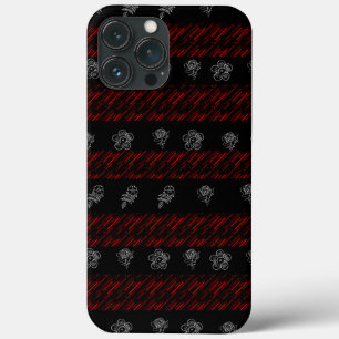 Styiish Red and black stripes white Floral pattern iPhone 13 Pro Max Case