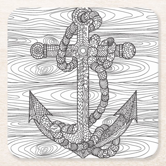 Style Anchor And Rope Square Paper Coaster (Front)