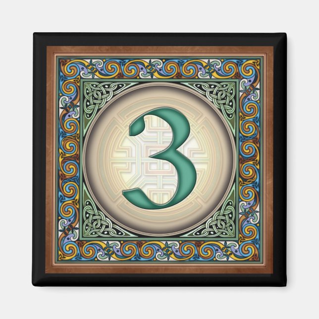Style B, "3" - Celtic Number Magnets (Front)