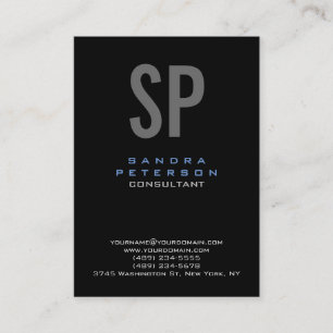 Style Black Blue Grey Monogram Modern Professional Business Card