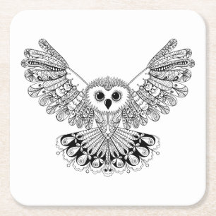 Style Black Owl Square Paper Coaster