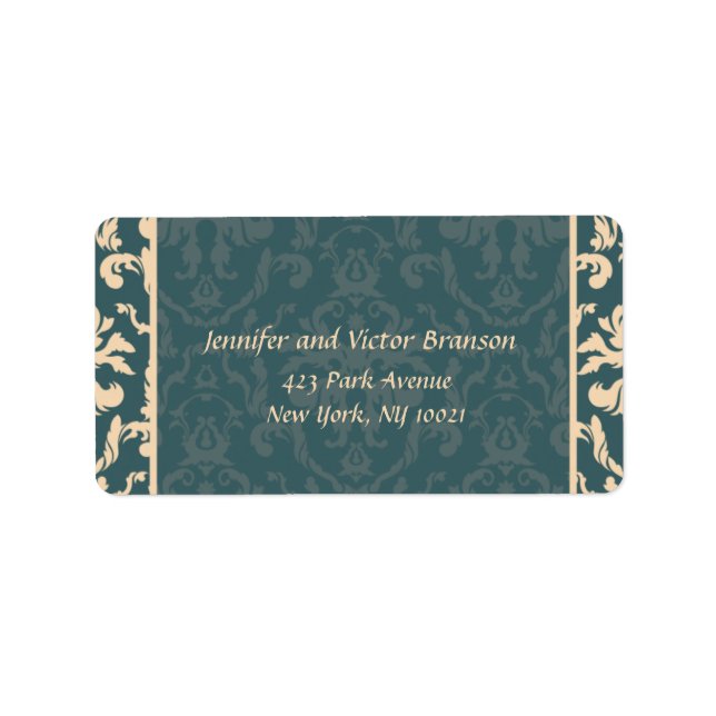 Style -Damask green n off-white address label (Front)