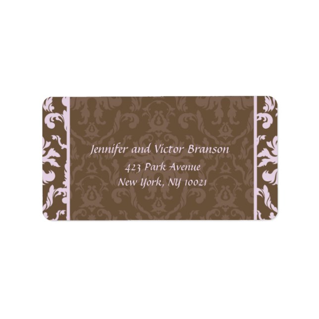 Style -Damask pink n brown address label (Front)