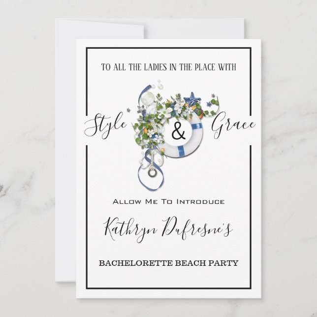 "Style & Grace" Bachelorette Beach/Pool Party   Invitation (Front)
