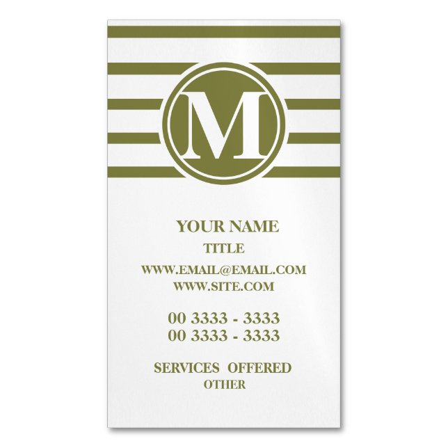 Style Monogrammed with Woodbine Stripes Magnetic Business Card (Front Vertical)