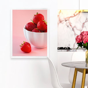 Styled Photo Of Fresh Red Strawberries On Pink Poster