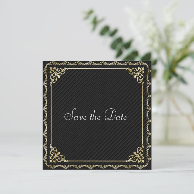 Stylin Gold Border Save The Date (Standing Front)
