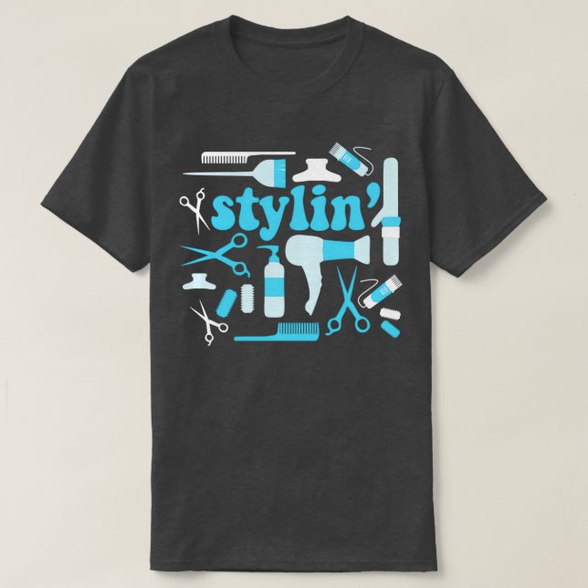 Stylinx27 Blue Hair Stylist Salon Barber Curling I T-Shirt (Design Front)