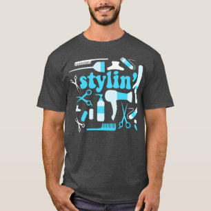Stylinx27 Blue Hair Stylist Salon Barber Curling I T-Shirt