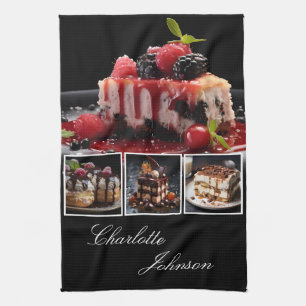 Stylis Black & White 4 Photo Desserts Personalised Tea Towel
