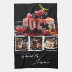 Stylis Black & White 4 Photo Desserts Personalized Tea Towel