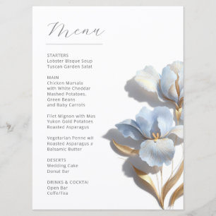 Stylised 3D Lily Flowers Blue Gold Menu