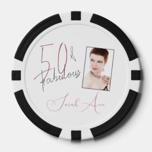 Stylised 50 & Fabulous Pink & Black Photo Birthday Poker Chips