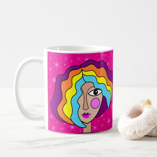 Stylised Abstract Art Face Mug (With Donut)