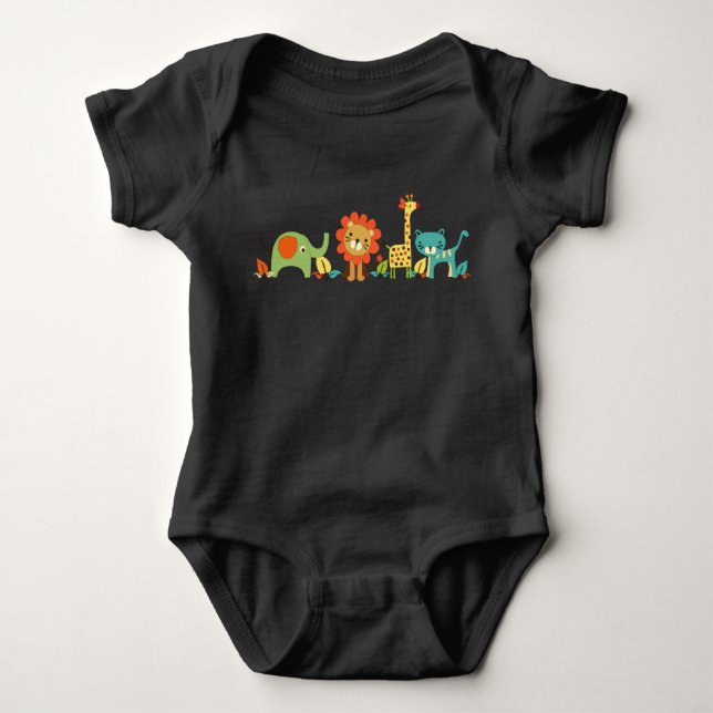 Stylised Animals Cute Lion Giraffe Elephant Boy Baby Bodysuit (Front)