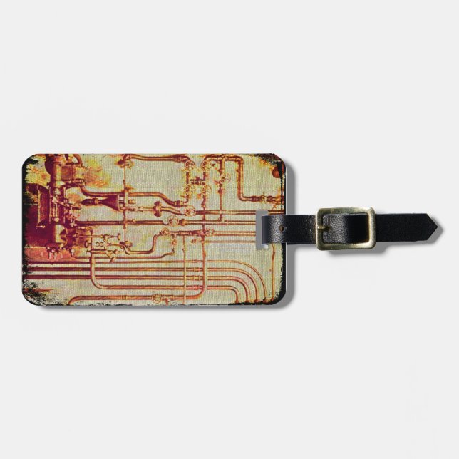 Stylised Antique Wall Pipes Luggage Tag (Front Horizontal)