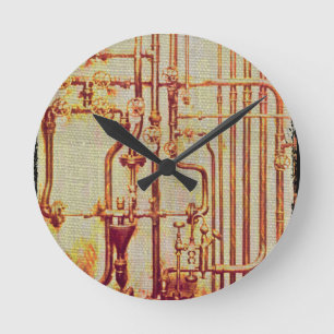 Stylised Antique Wall Pipes Round Clock