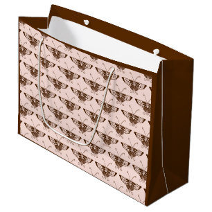 Stylised Art Deco butterfly - chocolate and peach Large Gift Bag