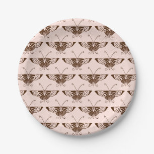 Stylised Art Deco butterfly - chocolate and peach Paper Plate