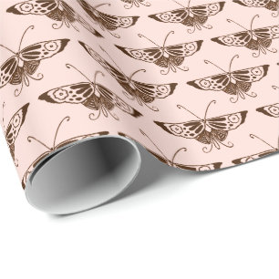 Stylised Art Deco butterfly - chocolate and peach Wrapping Paper
