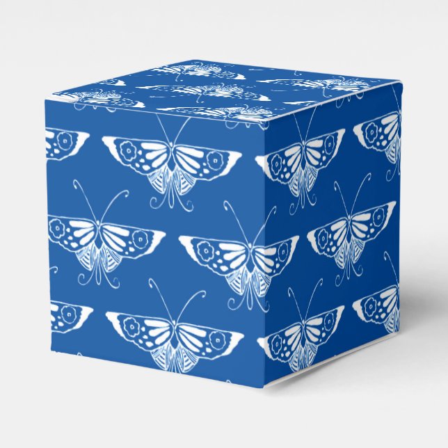 Stylised Art Deco butterfly, cobalt blue and white Favour Box (Front Side)