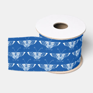 Stylised Art Deco butterfly, cobalt blue and white Grosgrain Ribbon