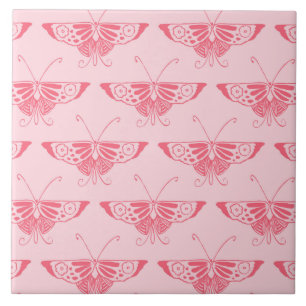 Stylised Art Deco butterfly - coral pink Ceramic Tile