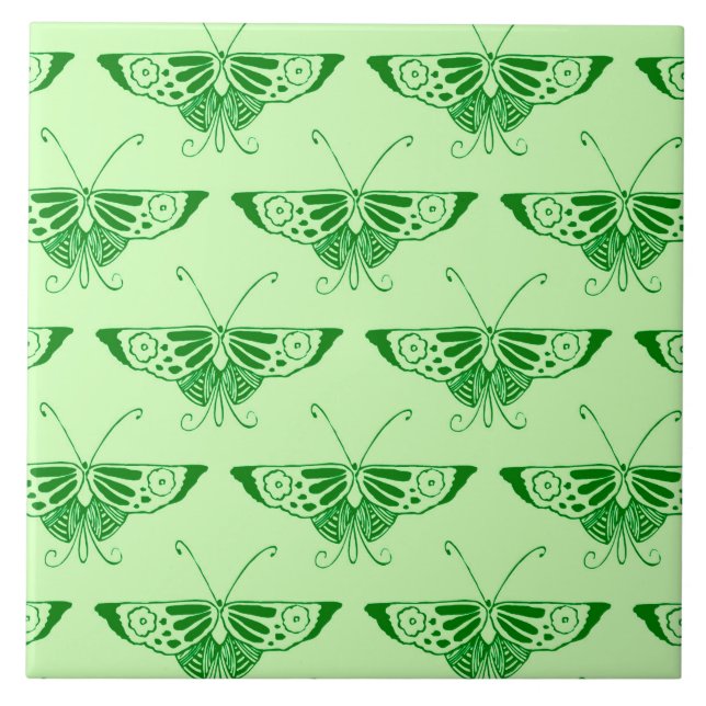 Stylised Art Deco butterfly - emerald green Ceramic Tile (Front)
