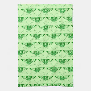 Stylised Art Deco butterfly - emerald green Tea Towel