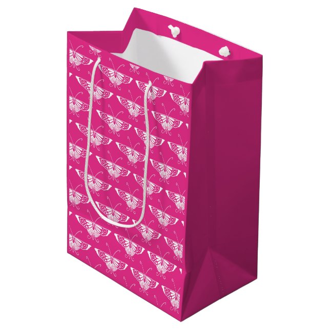 Stylised Art Deco butterfly  - fuchsia pink Medium Gift Bag (Front Angled)