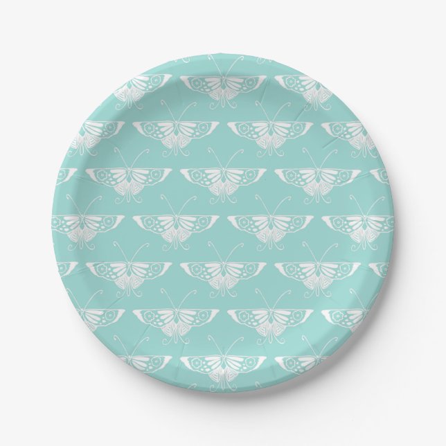 Stylised Art Deco butterfly  - ice blue Paper Plate (Front)