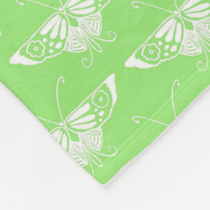 Stylised Art Deco butterfly - lime green Fleece Blanket
