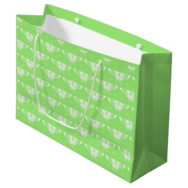 Stylised Art Deco butterfly  - lime green Large Gift Bag (Front Angled)