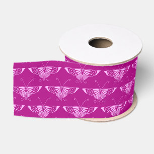 Stylised Art Deco butterfly - magenta and pink Grosgrain Ribbon