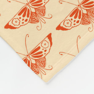 Stylised Art Deco butterfly - mandarin orange Fleece Blanket