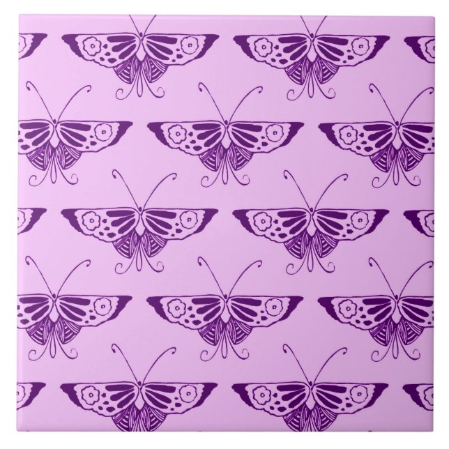 Stylised Art Deco butterfly - purple and orchid Ceramic Tile (Front)