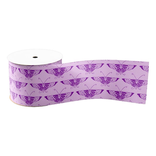 Stylised Art Deco butterfly - purple and orchid Grosgrain Ribbon (Spool)
