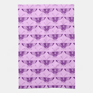 Stylised Art Deco butterfly - purple and orchid Tea Towel
