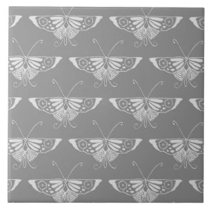 Stylised Art Deco butterfly, shades of grey / grey Ceramic Tile