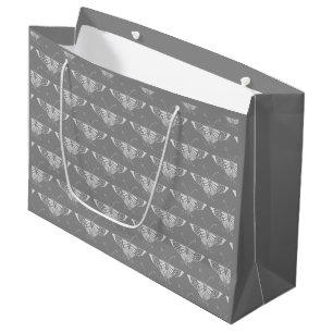 Stylised Art Deco butterfly, shades of grey / grey Large Gift Bag