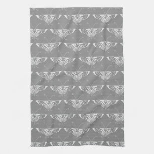 Stylised Art Deco butterfly, shades of grey / grey Tea Towel