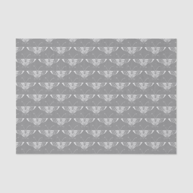 Stylised Art Deco butterfly, shades of grey / grey Tissue Paper (Front)