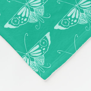Stylised Art Deco butterfly - turquoise and aqua Fleece Blanket