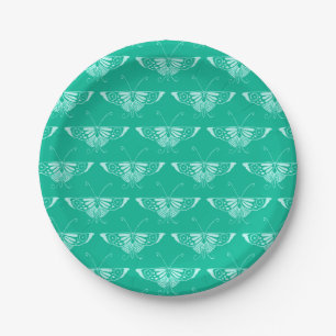 Stylised Art Deco butterfly - turquoise and aqua Paper Plate