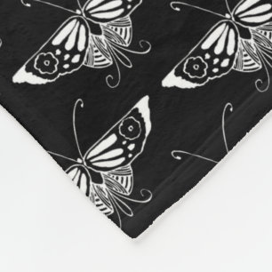 Stylised Art Deco butterfly  - white and black Fleece Blanket