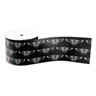 Stylised Art Deco butterfly - white and black Grosgrain Ribbon