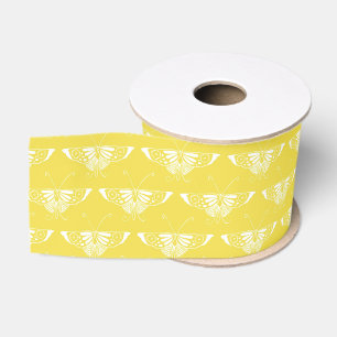 Stylised Art Deco butterfly - yellow and white Grosgrain Ribbon